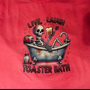 Funny Halloween Fall Live Laugh Toaster Bath Watermelon Pink Skeleton Shirt L
